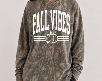 Fall Vibes Shirt, Camo Long Sleeve T-Shirt, Camouflage Shirt, Fall T-Shirt, Halloween Shirt, Thanksgiving Shirt, Fall Graphic Tee, Pumpkin