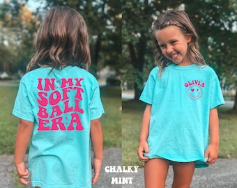 Camiseta de colores cómodos para niños, camiseta "En mi época de softbol", camiseta de softbol para niñas, camiseta de softbol para niños, camiseta de equipo de softbol, camiseta personalizada