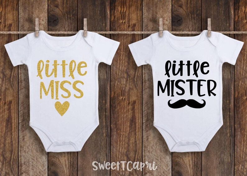Baby Twin Onesies Twin Baby Shower Gift Twin Outfits Twin Clothes Boy Girl Twins Baby Onesies Twin Gift Little Miss Little Mister