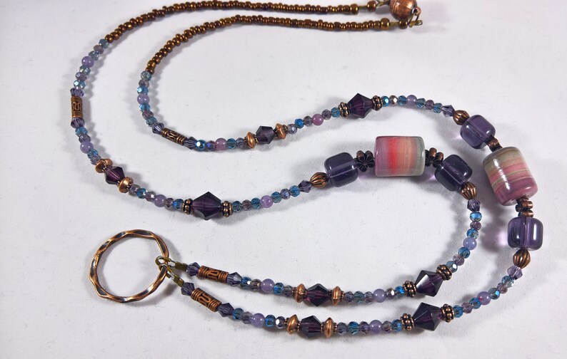 ID Lanyard with Handmade Polymer Clay Beads SOFTEST PURPLE