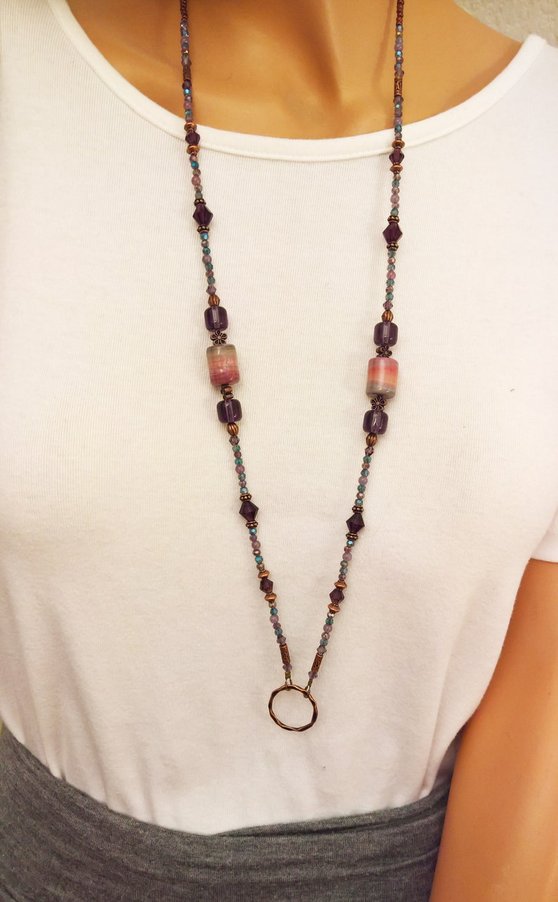 ID Lanyard with Handmade Polymer Clay Beads SOFTEST PURPLE