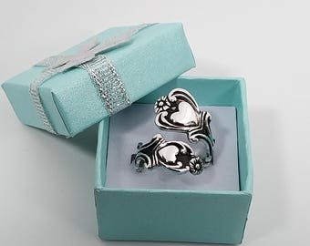 Opal Wrap Spoon Ring with Heart Clover Design Sterling Silver Opal Wrap Spoon Ring with Heart Clover Design Sterling Silver