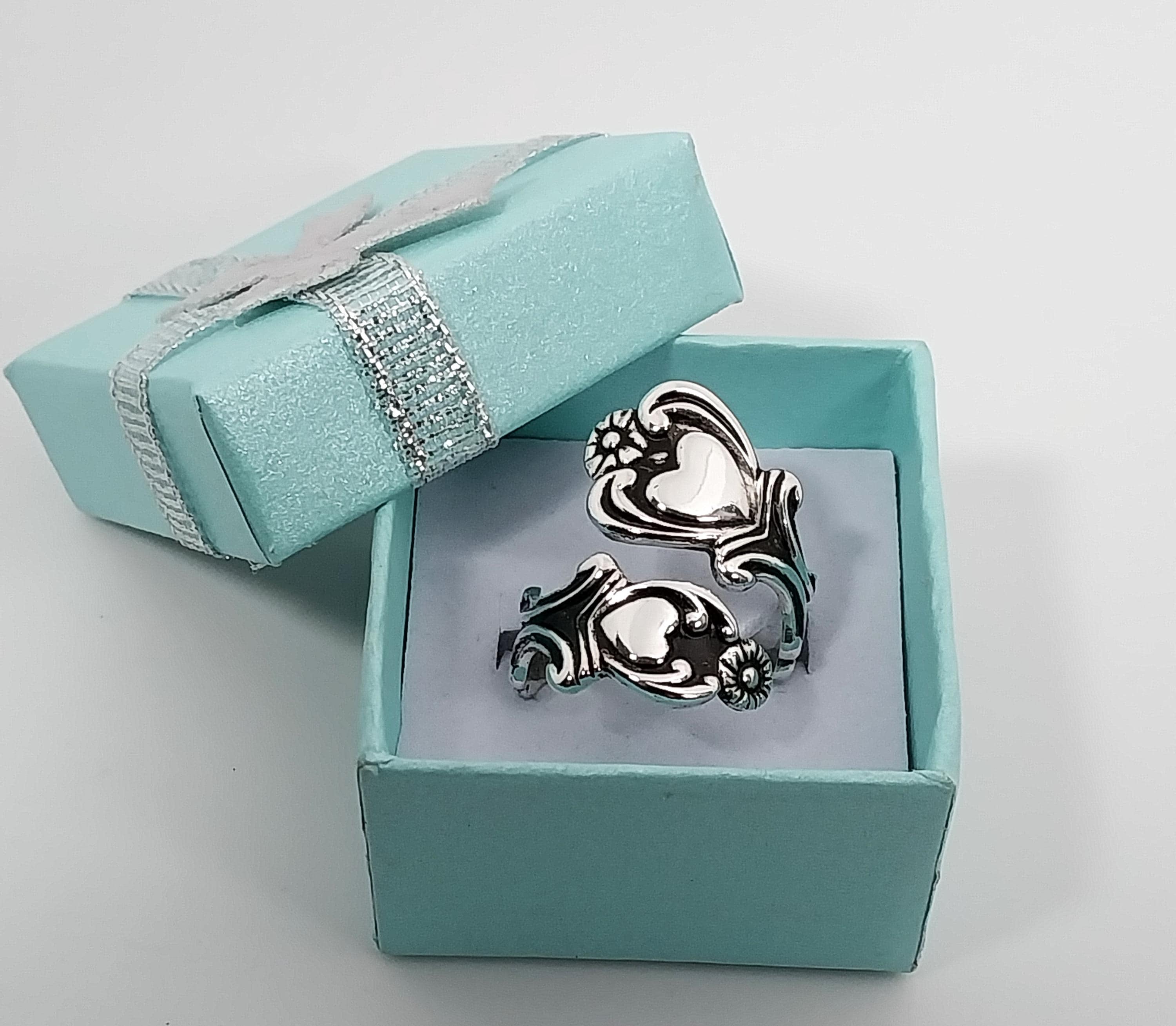 Opal Wrap Spoon Ring with Heart Clover Design Sterling Silver Opal Wrap Spoon Ring with Heart Clover Design Sterling Silver