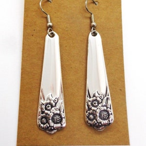 April Sunflower Spoon Dangle Earrings ~ Surgical Stainless Steel Hypoallergenic Ear Wires Flatware Silverware ~ Drop ~ Gift ~ Bride