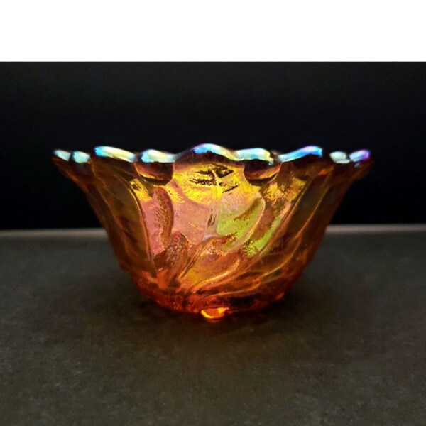 Indiana Amber Marigold Carnival Glass Wild Rose Taper Candleholder Vintage Retro