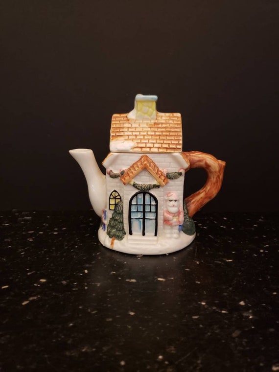 Houston Harvest Santa Christmas Cottage Teapot House Ceramic Etsy