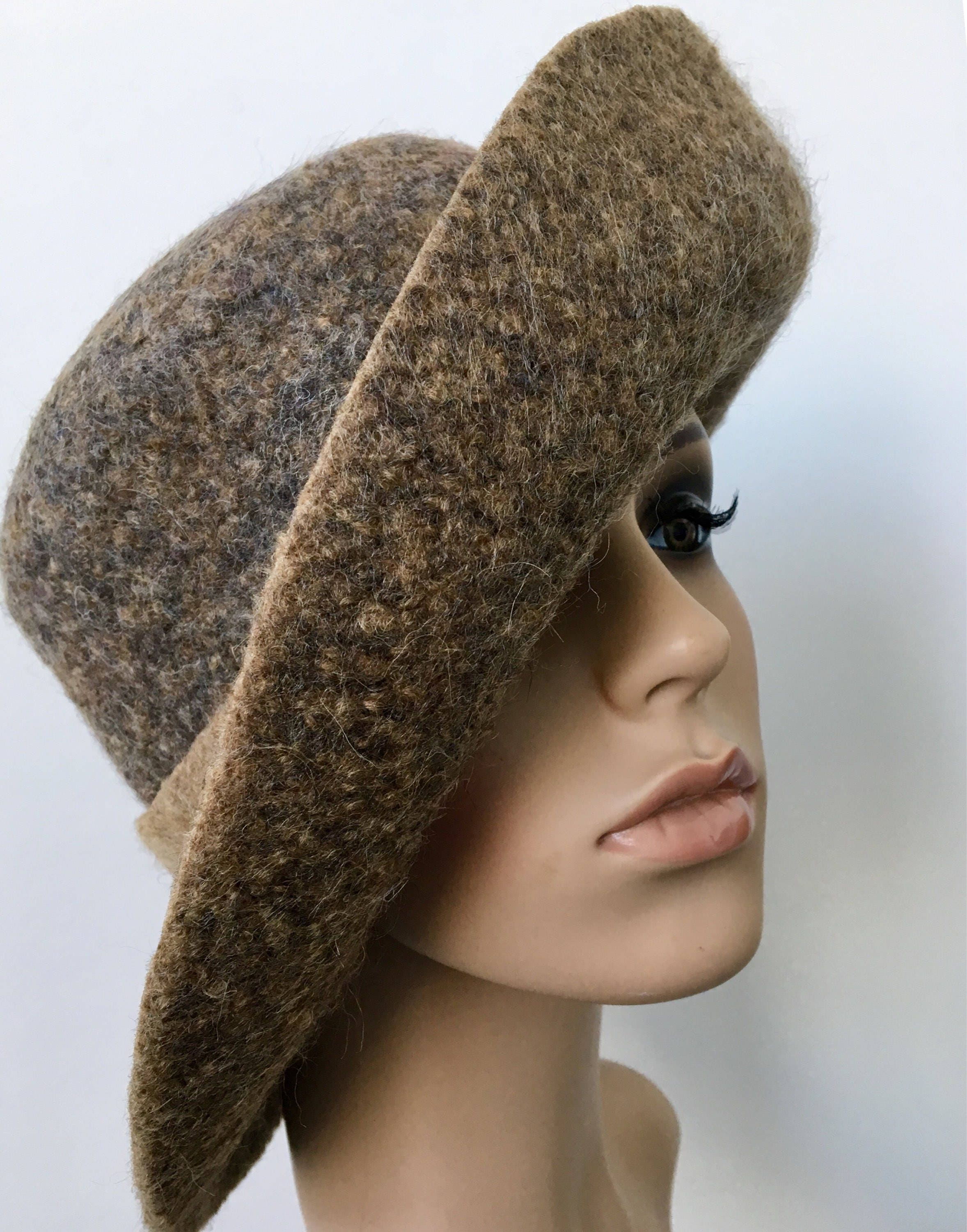 Women Felt Hat Felted Wide Brim Hat Handmade Felt Hat Camel Etsy