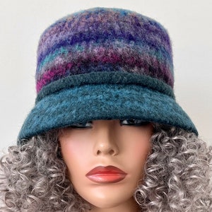 Teal Wool Cloche Hat, Women Felted Wool Hat, Winter Felted Hat, Winter Bucket Hat