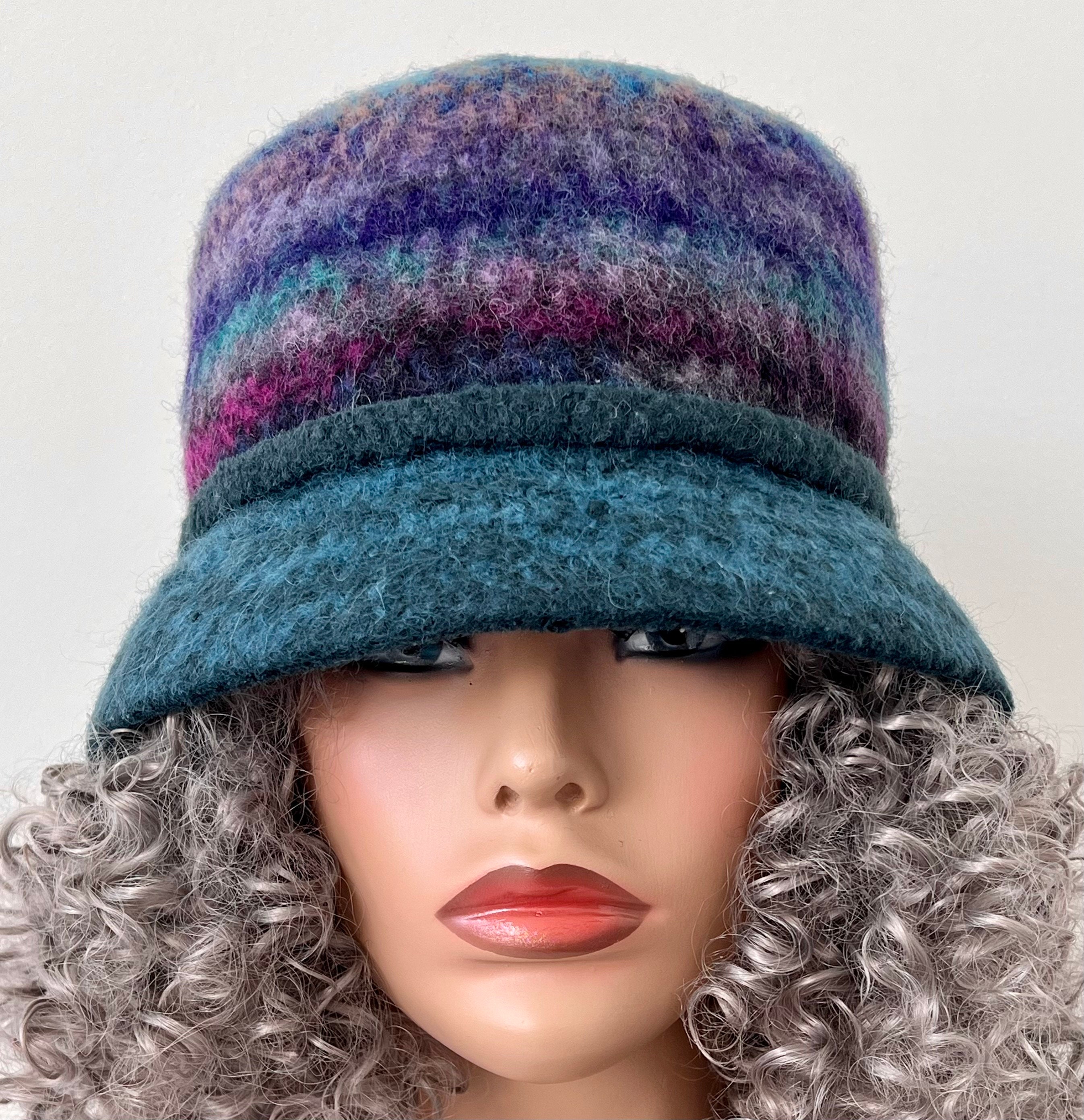 Teal Wool Cloche Hat: Handmade Felted Winter Bucket Hat - Etsy display picture 1