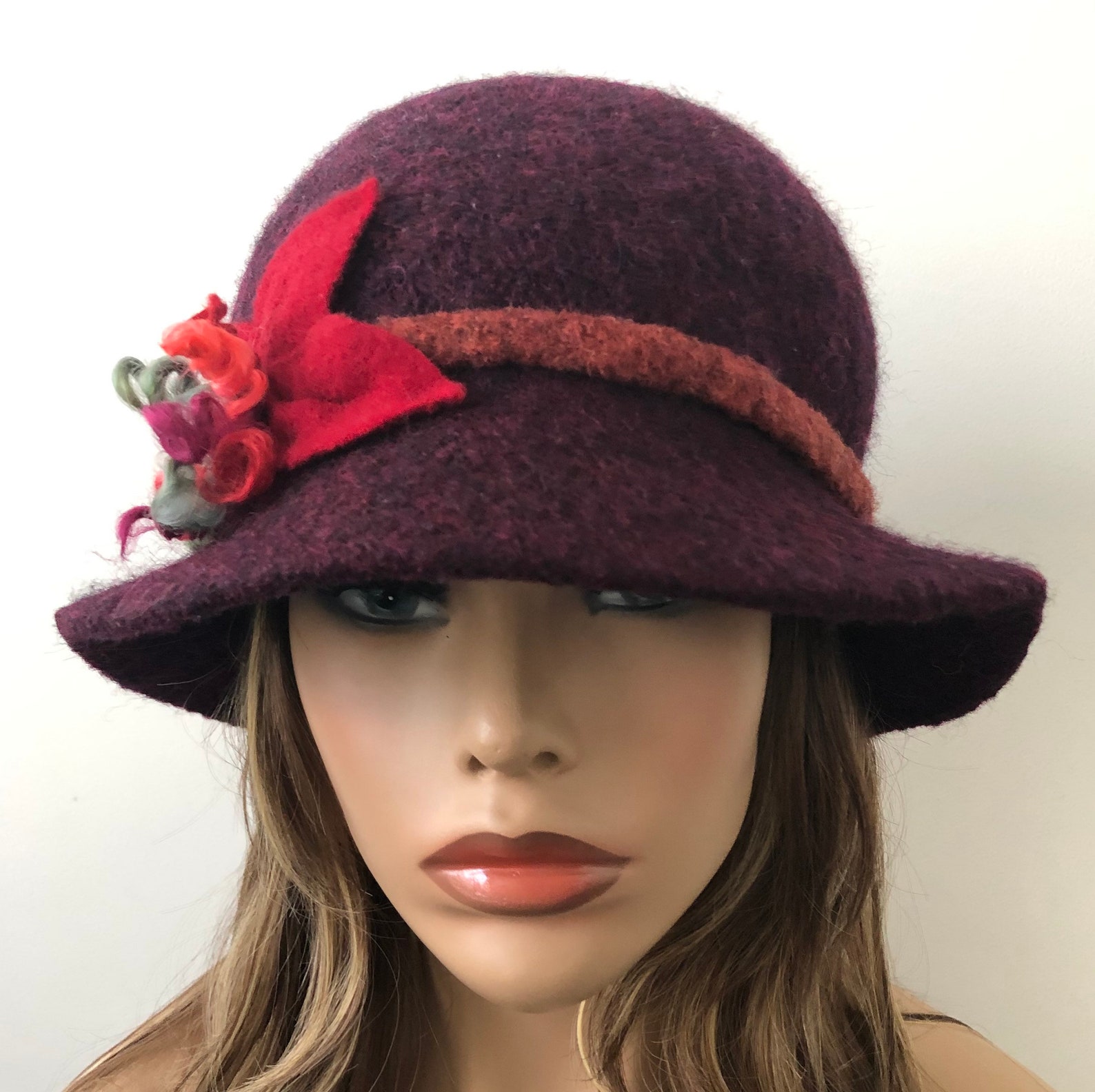 Dark Plum Cloche Hat Wool Felted Hat Handmade Felted Hat | Etsy