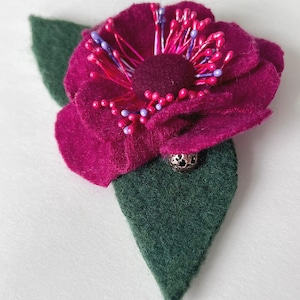 Magenta Felted Rose Brooch: Handmade Wool Flower Pin, 3.5”