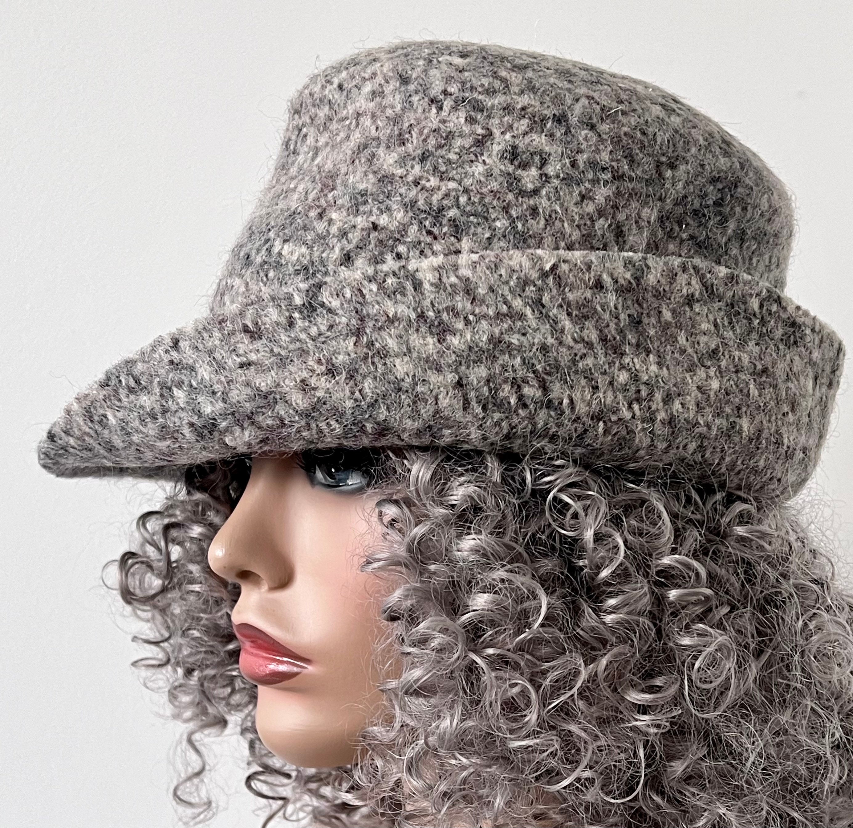 women’s Felted Wool Cloche Hat with 2.5" Curled Brim in Taupe and Beige Fleck, fits sizes 22.5” up to 23” Ready to Ship