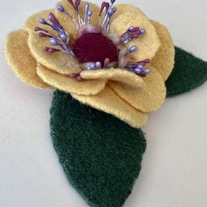 Yellow 3.5” Felted Flower Brooch, Felted Flower Brooch, Boutonnière Brooch