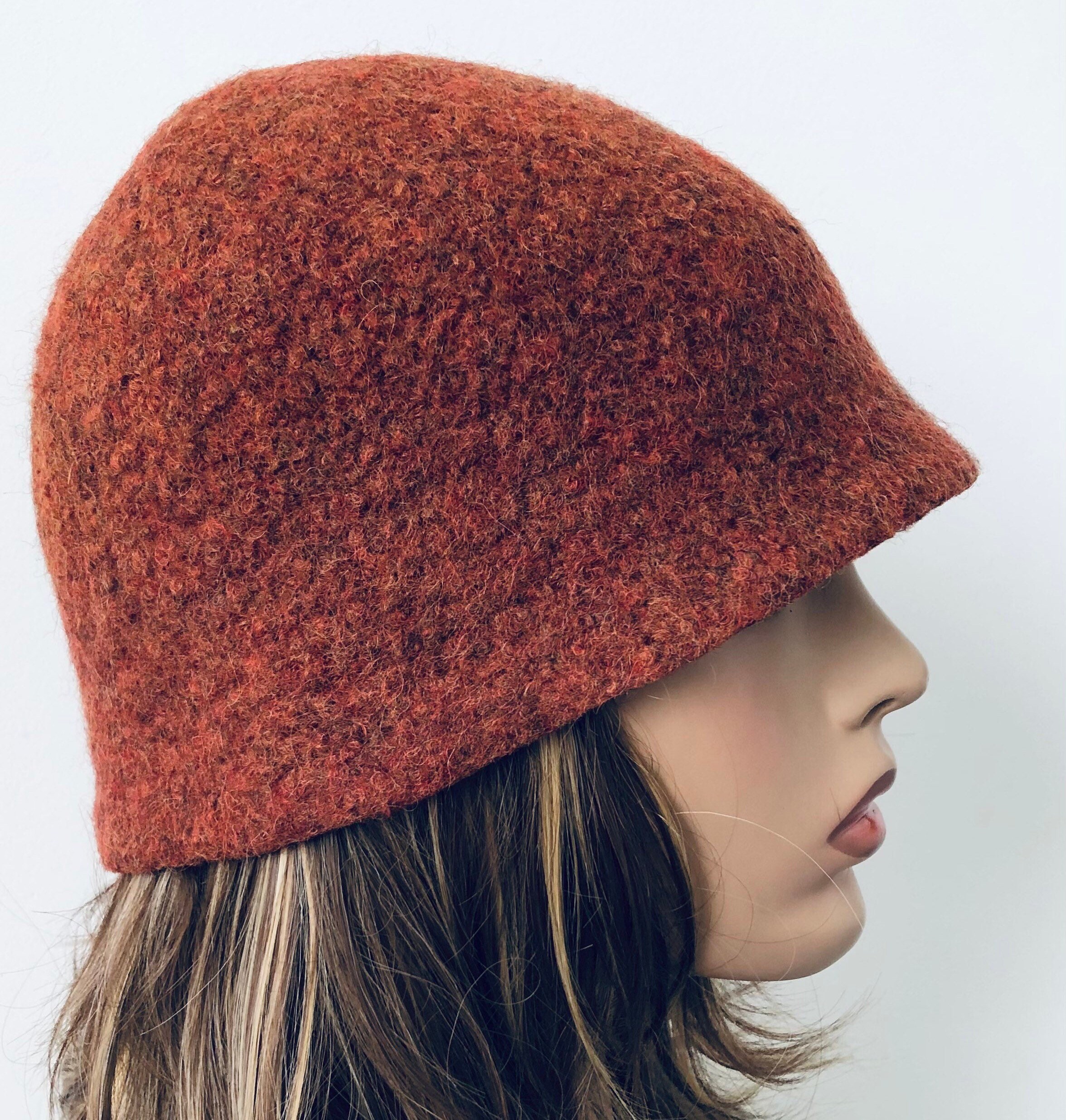 Hand felted burnt orange wool hat Wool Knit Watch Cap - Burnt Orange | Dant main image 4