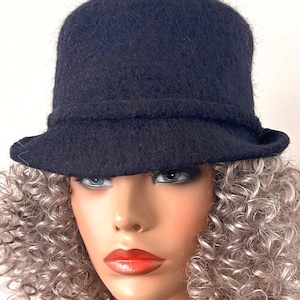 black Wool Cloche Hat, Bowler Hat, Felted Hat for Women, Felted Hat with Brim, fits sizes 21.5” up to 22” Ready to Ship