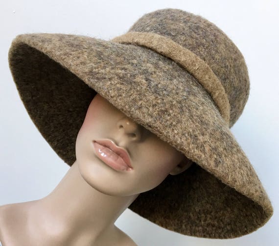 Women Brown Felt Hat Felted Wide Brim Hat Wool Hat Handmade Etsy