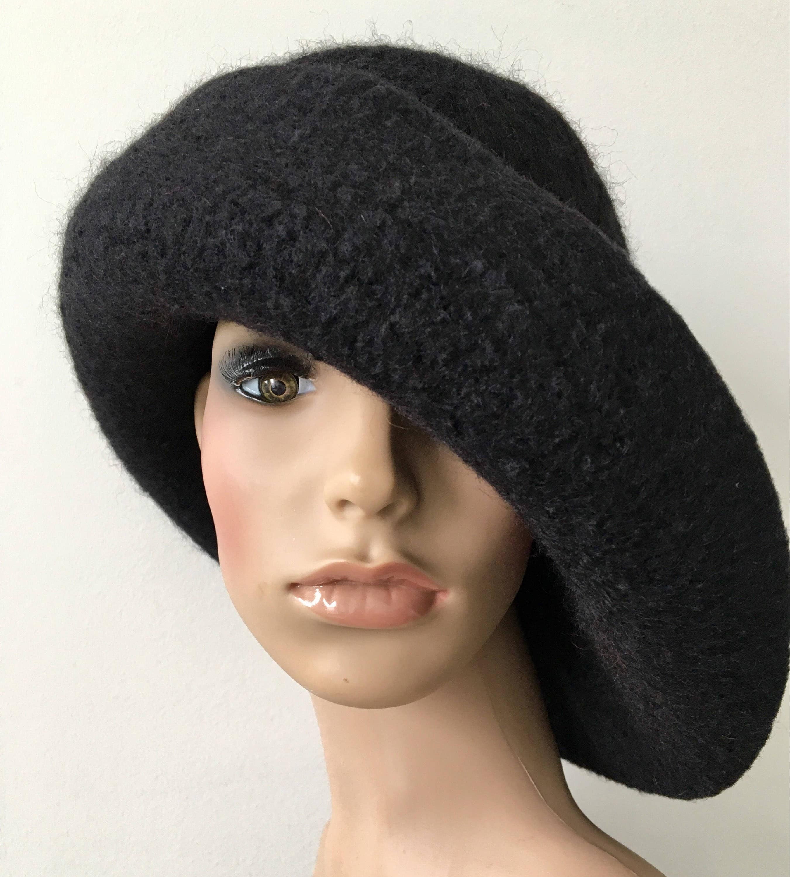 Black Wide Brim Felt Hat, Felted Cloche Hat, Women’s Felt Hat All Sizes