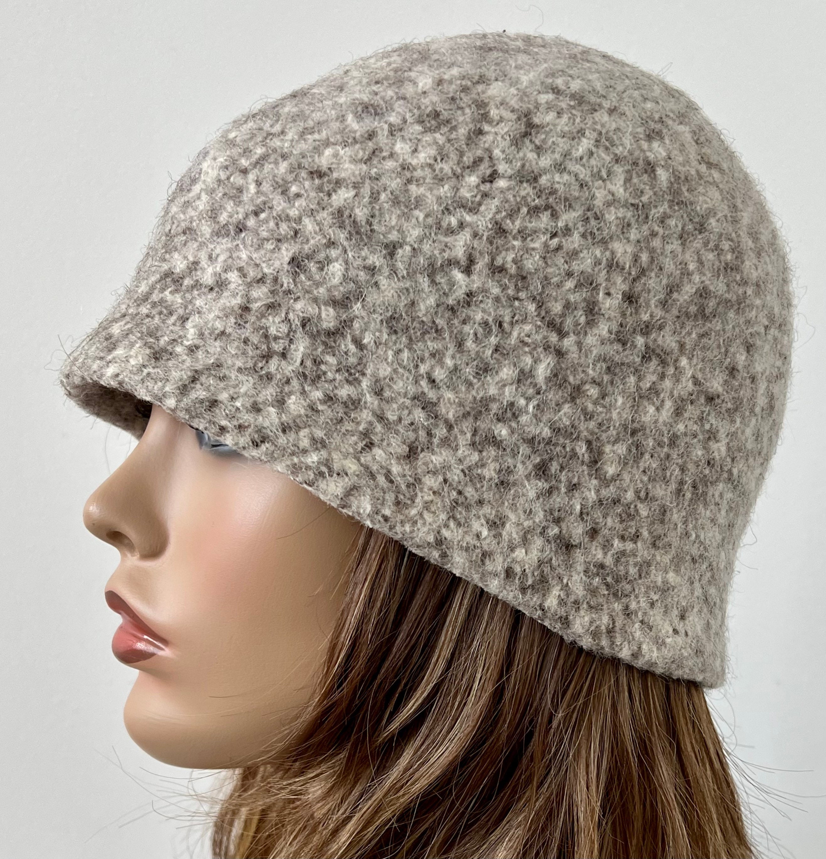 Custom taupe brown white pink wool cloche hat Ashley, Fur Felt Cloche, Millinery Hat, Downton Abbey Era  main image 3