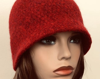 Bonnet en laine rouge, chapeau en feutre rouge pour femmes, bonnet en laine unisexe, cloche feutrée pour dames