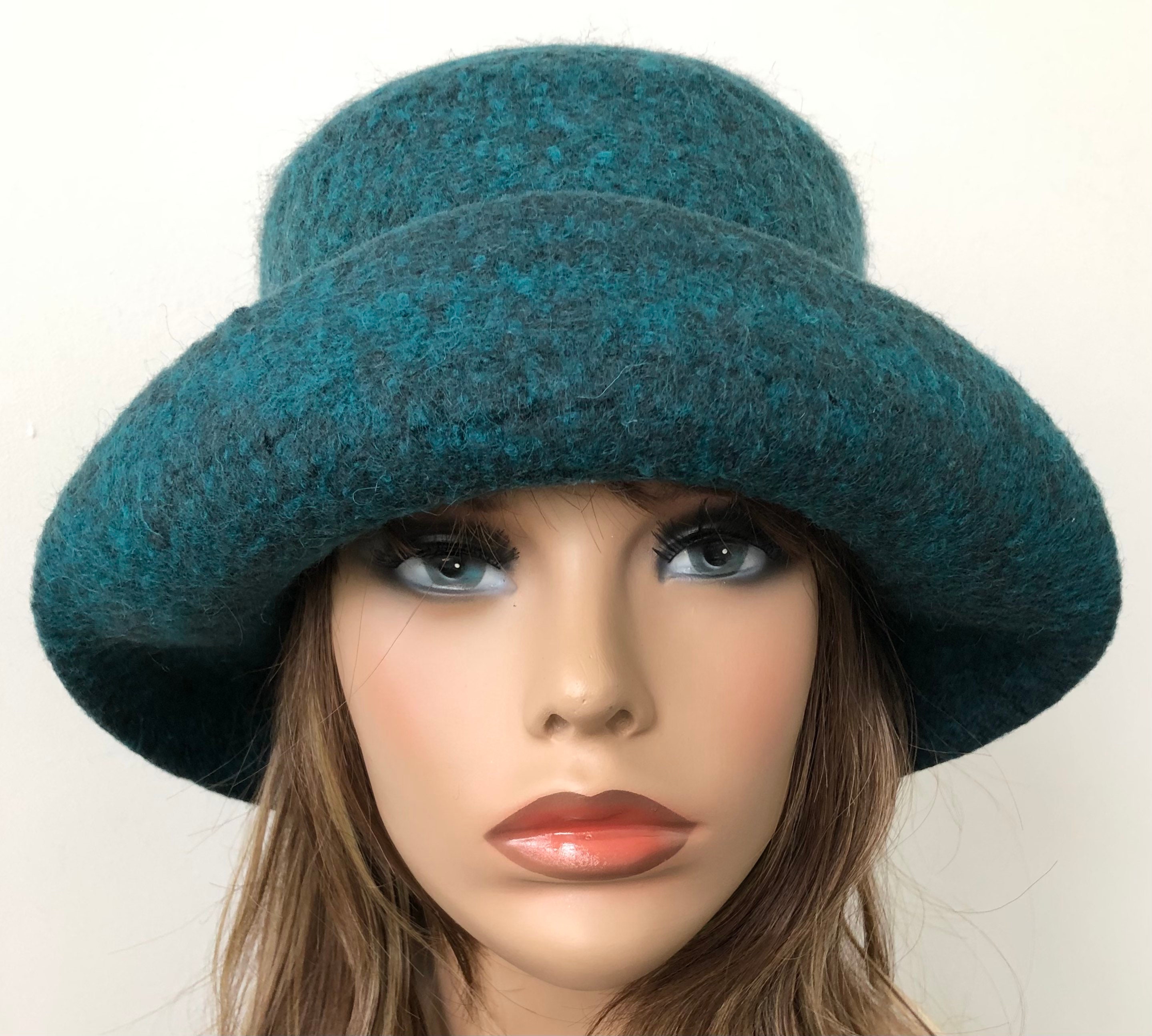Womens Felt Hat Teal Rolled Brim Hat Handmade Felted Hat Etsy UK