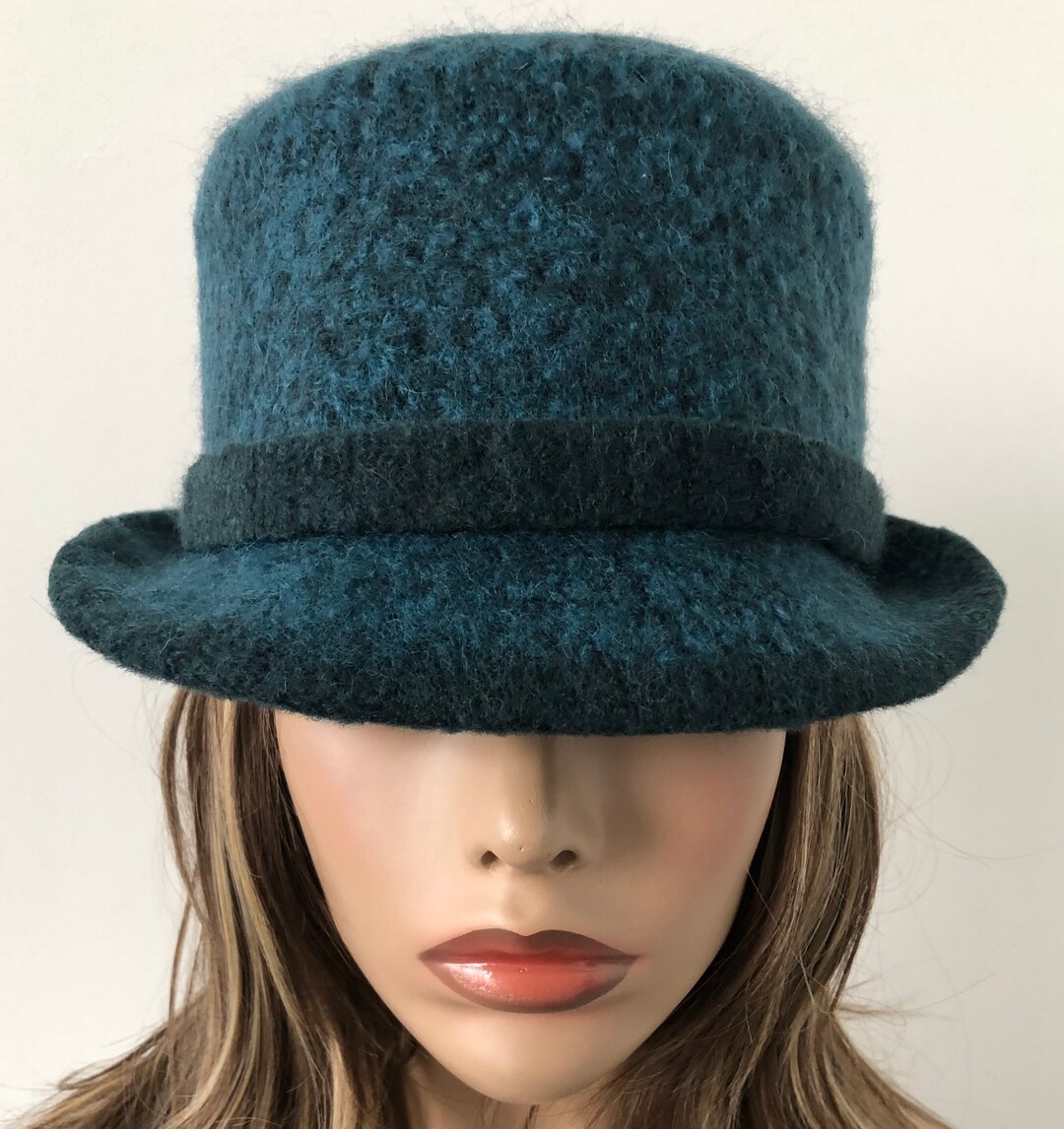 Teal Felted Wool Bucket Hat: Handmade Women