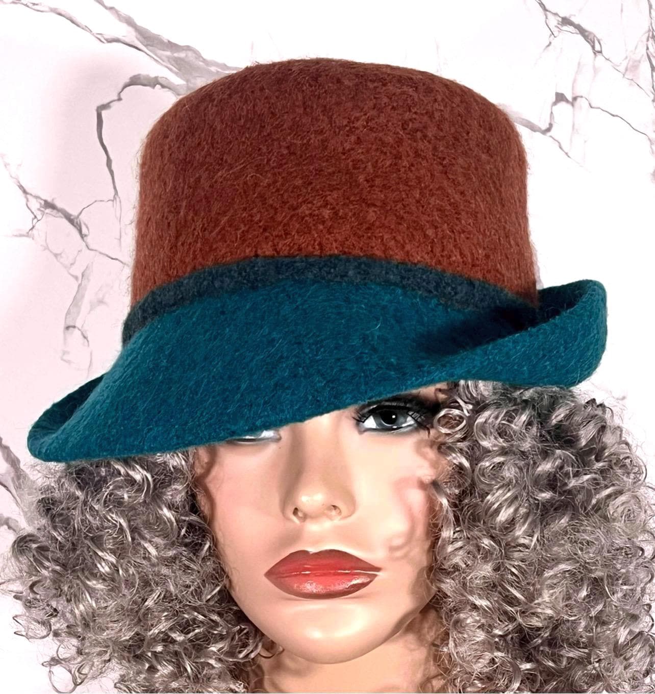 Handmade Teal Cinnamon Felted Wool Cloche Hat - Winter  display picture 2