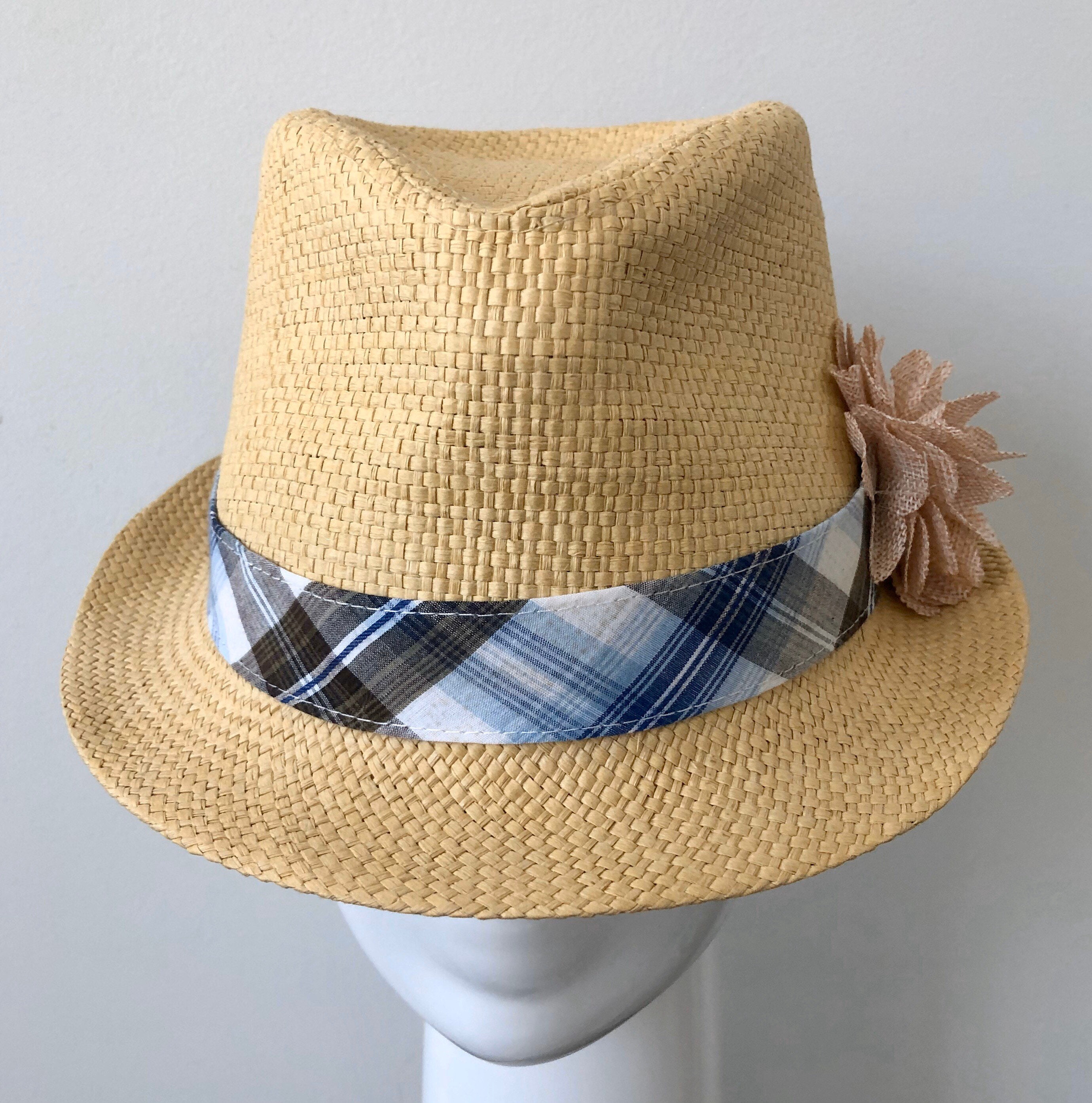 Beige Straw Fedora Hat with flower Women's Straw Hat Etsy