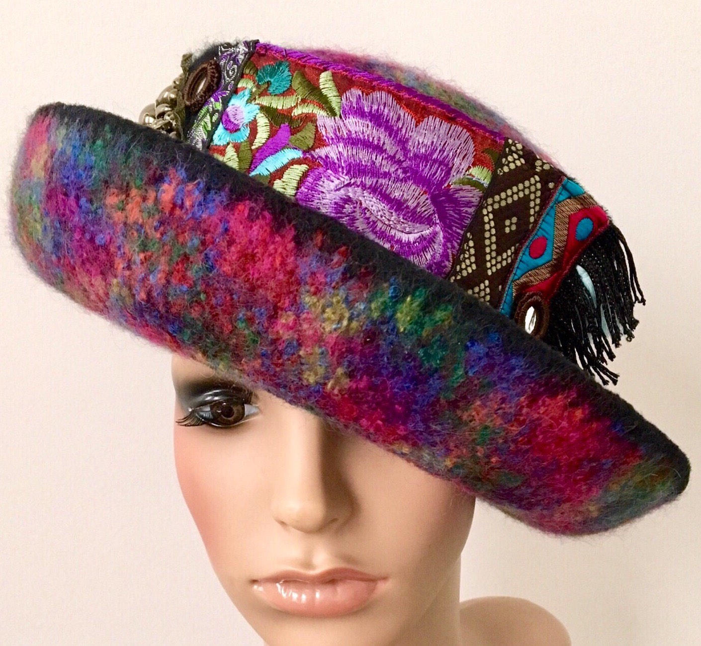 Felted Wool Hat Art Felt Hat Bohemian Hat Purple Felted Hat Etsy