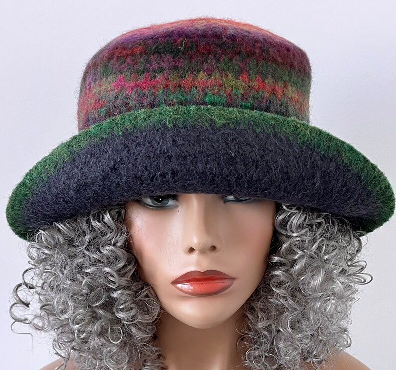 Colorful Felted Cloche Hat Women's Felted Hat Wide Brim Etsy