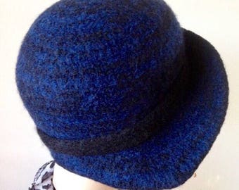 Blue Flapper Hat m, 1920s Cloche, Wool Cloche Hat, Handmade Felt Hat, Art Deco Hat