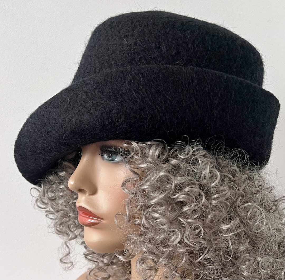Womens Black Felt Hat, Handmade Felted Hat, Black Cloche All Sizes