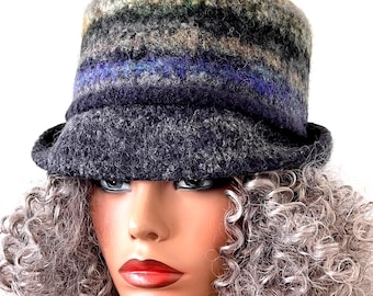 Dark Gray Felted Wool Cloche Hat: Oversized Winter Bucket Style