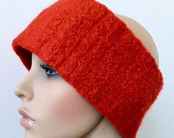 SALE Women's Red EarWarmer, Crochet Wool Headband, Winter Turban, size L 23" to 24" Ready to Ship