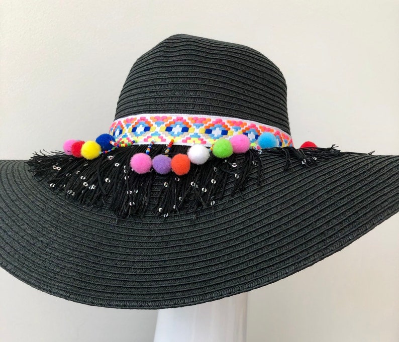 black straw beach hat