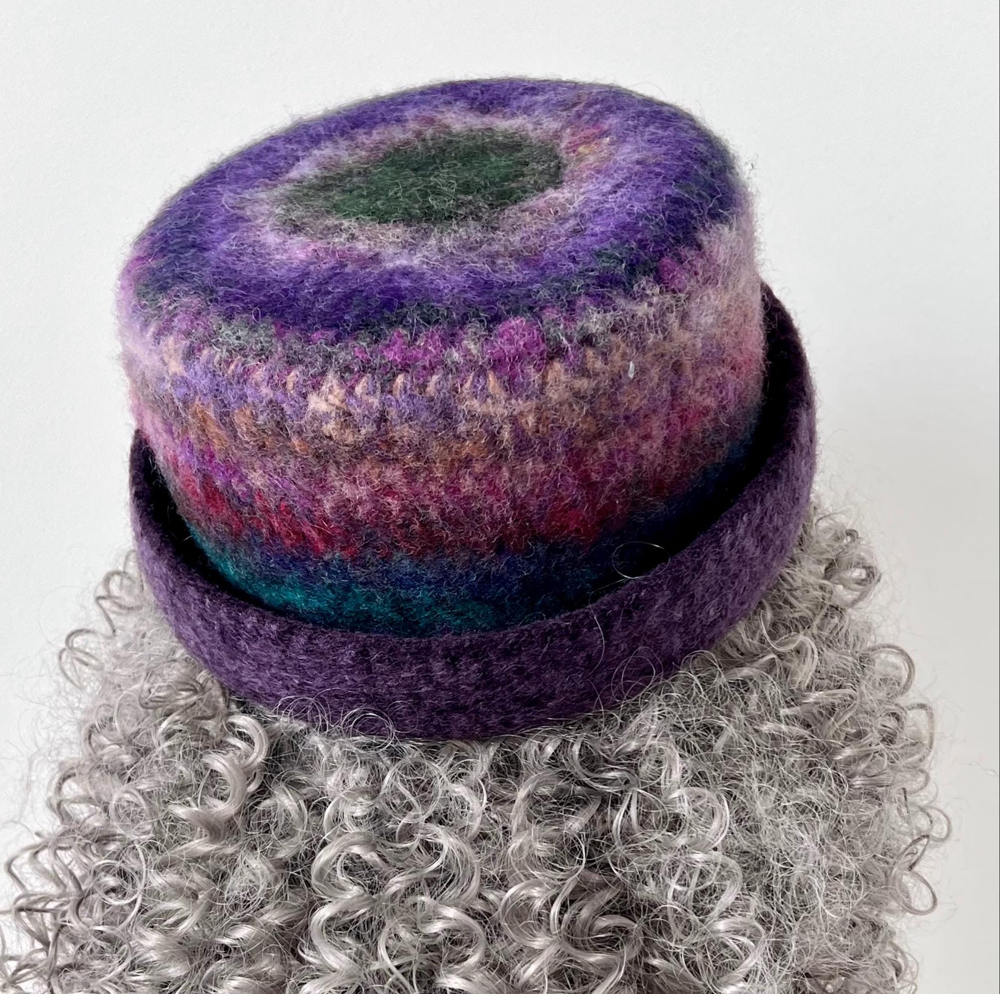 Handcrafted Boiled Wool Cloche hat purple Bucket Purple Wool Cloche Hat: Handmade Felted Bucket Hat - Etsy main image 4