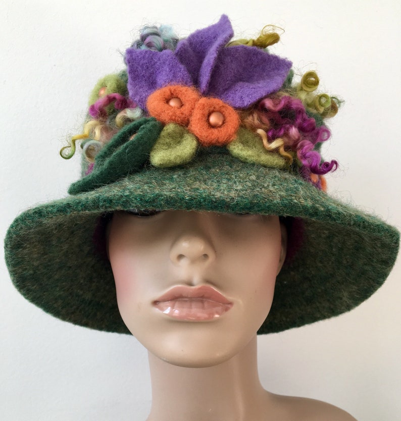 Felted Wool Hat Green Felted Hat Women's Felted Cloche Etsy