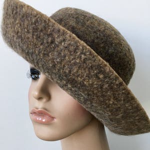 Felted Wool Cloche Hat: Wide Brim Tweed Winter Hat