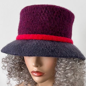 winter Felted Wide Brim Hat, Women’s Charcoal Felted Hat, Ladies Felt Cloche, Handmade Felted Hat, fits sizes 23” up to 23.5” Ready to ship