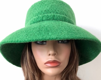 Green Cloche Hat Felted Hat for Women 