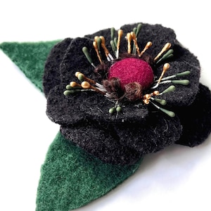 Dark Brown 3.5” Felted Flower Brooch, Flower Jewelry, Flower Pin, Felted Pin