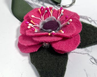 Pink Handmade Felted Flower Bookmark, Brooch, or Purse Charm: Upcycled Wool Flower
