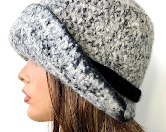 Handmade Gray Tweed Cloche Hat: 1920s Flapper Style