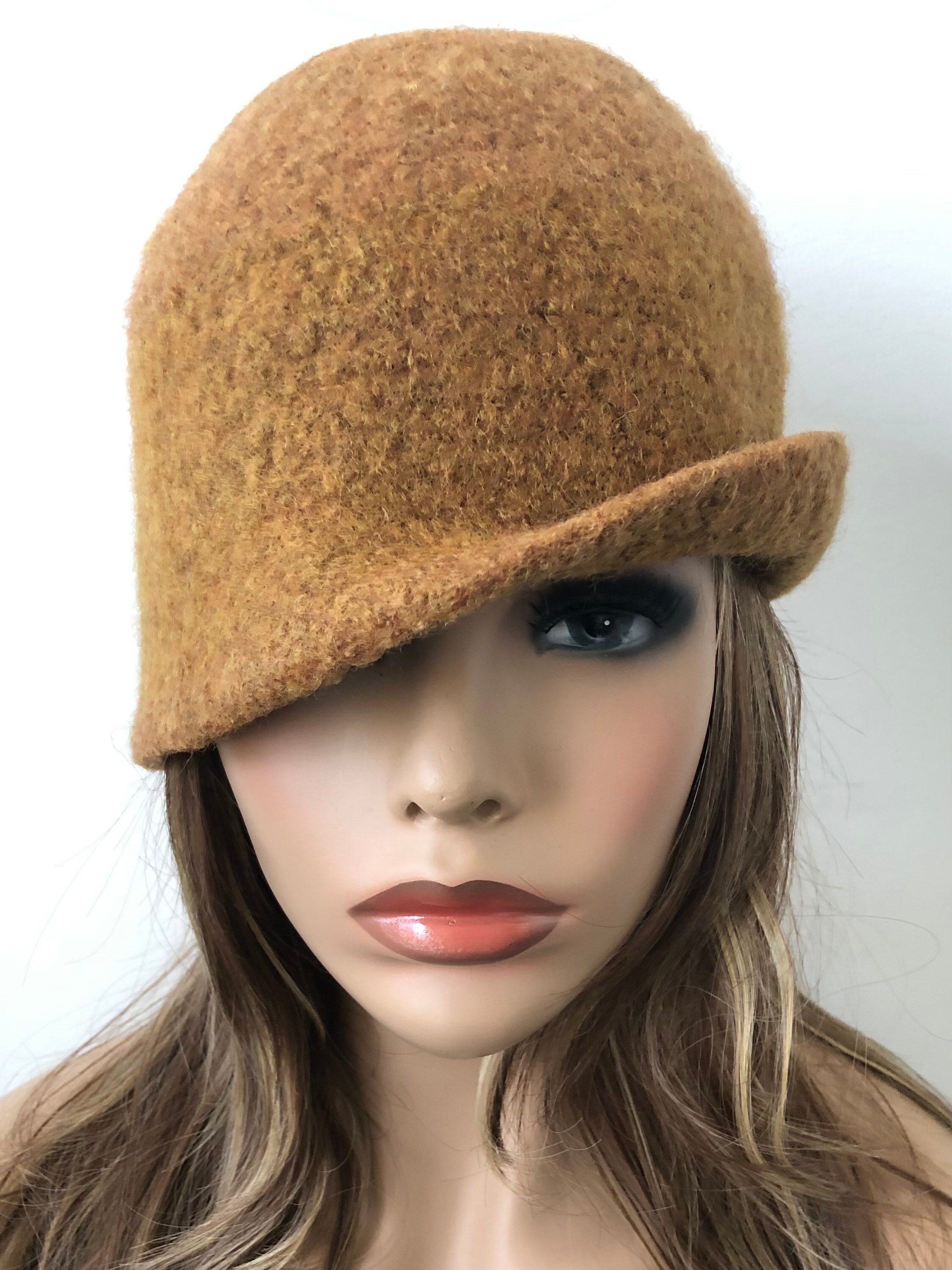 Dark Mustard Wool Beanie: Handmade Felt Cloche Hat - Etsy