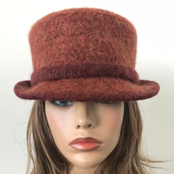 Felted Wool Cloche Hat: Handmade Warm Winter Bucket Hat