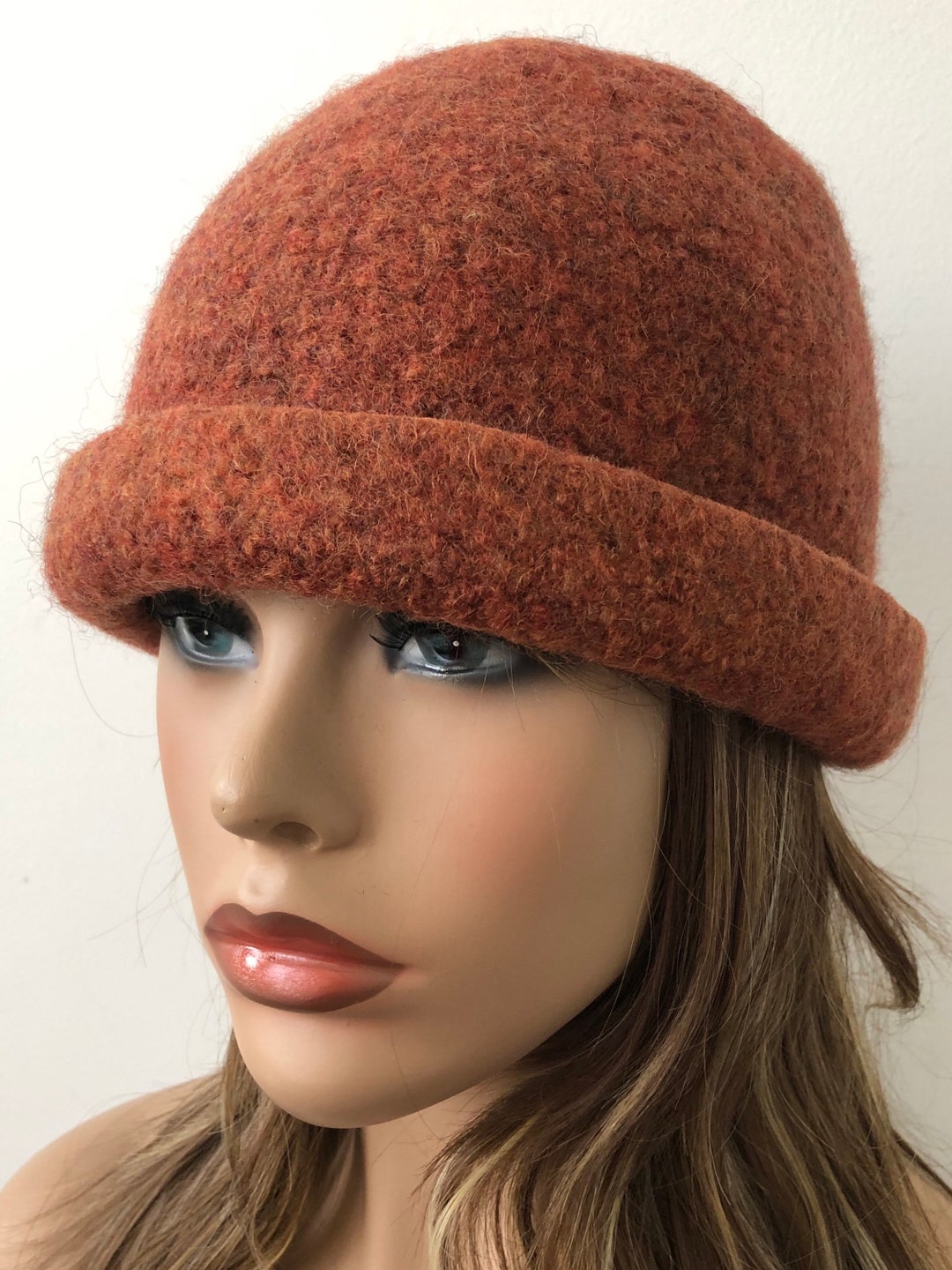 Handmade Felted Wool Beanie: Spicy Rust Cloche Hat - Etsy