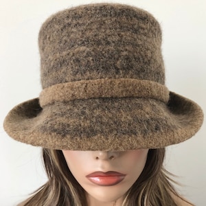camel Tweed Wool Bucket Hat with 2” brim, Felted Wool Hat, Women&#39;s Felted Hat, fits sizes 21.5” up to 22” Ready to ship