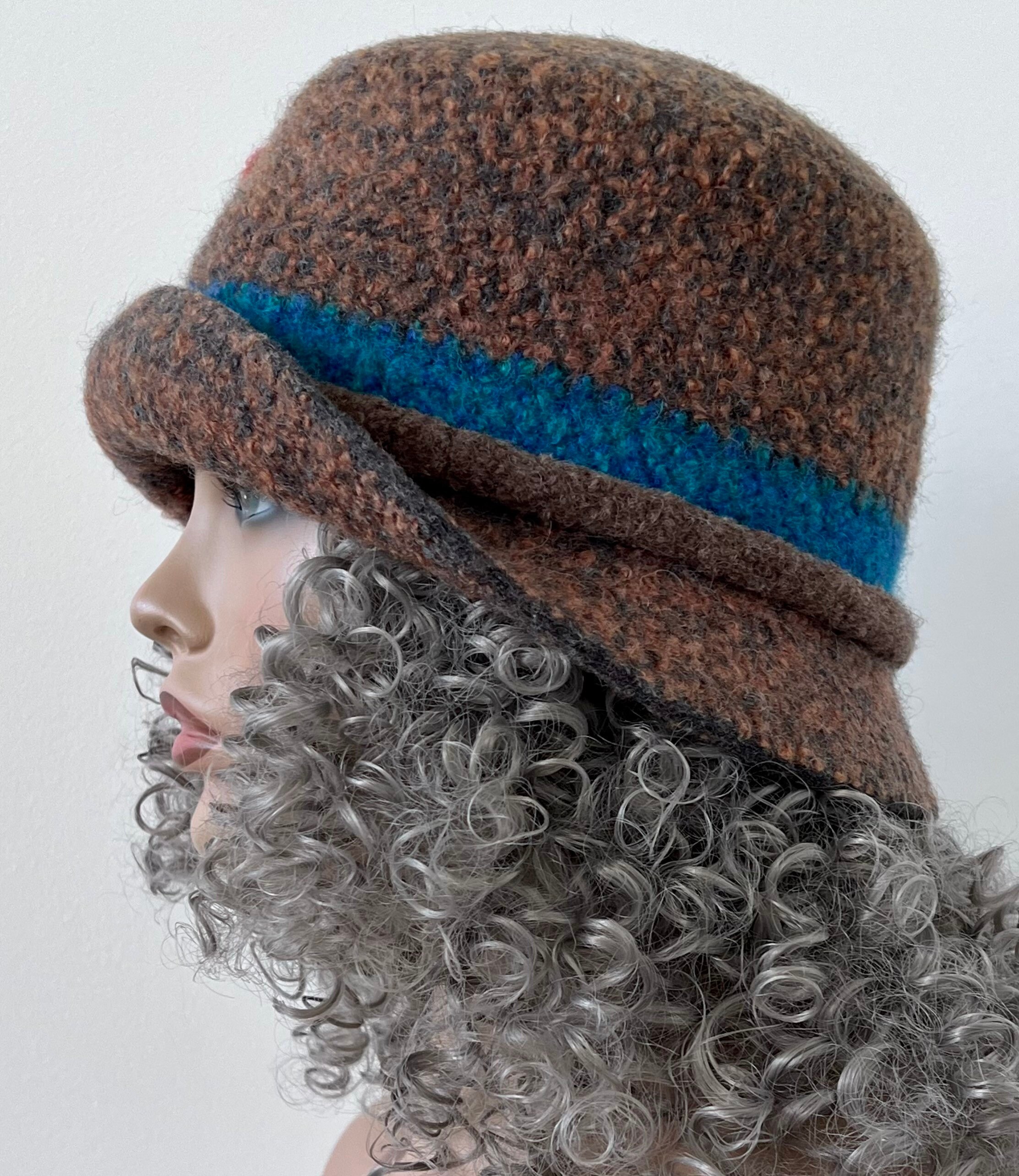 Brown Felt Cloche Hat with Decorative Flower Accent Vintage 1920s Brown Silk Cloche Hat, with issues, Lace  main image 3