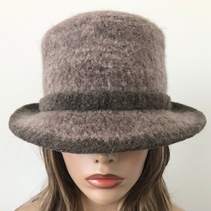 Taupe Tweed Wool Cloche Hat, Felted Wool Hat, Women&#39;s Felted Hat, Winter Wool Bucket Hat