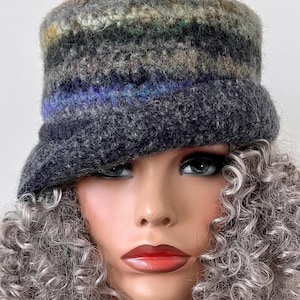 dark Gray Oversized Pillbox style Felted Wool Hat, Winter Bucket Hat, Wool Cloche Hat, fits size 22' up to 22.5" Ready to Ship