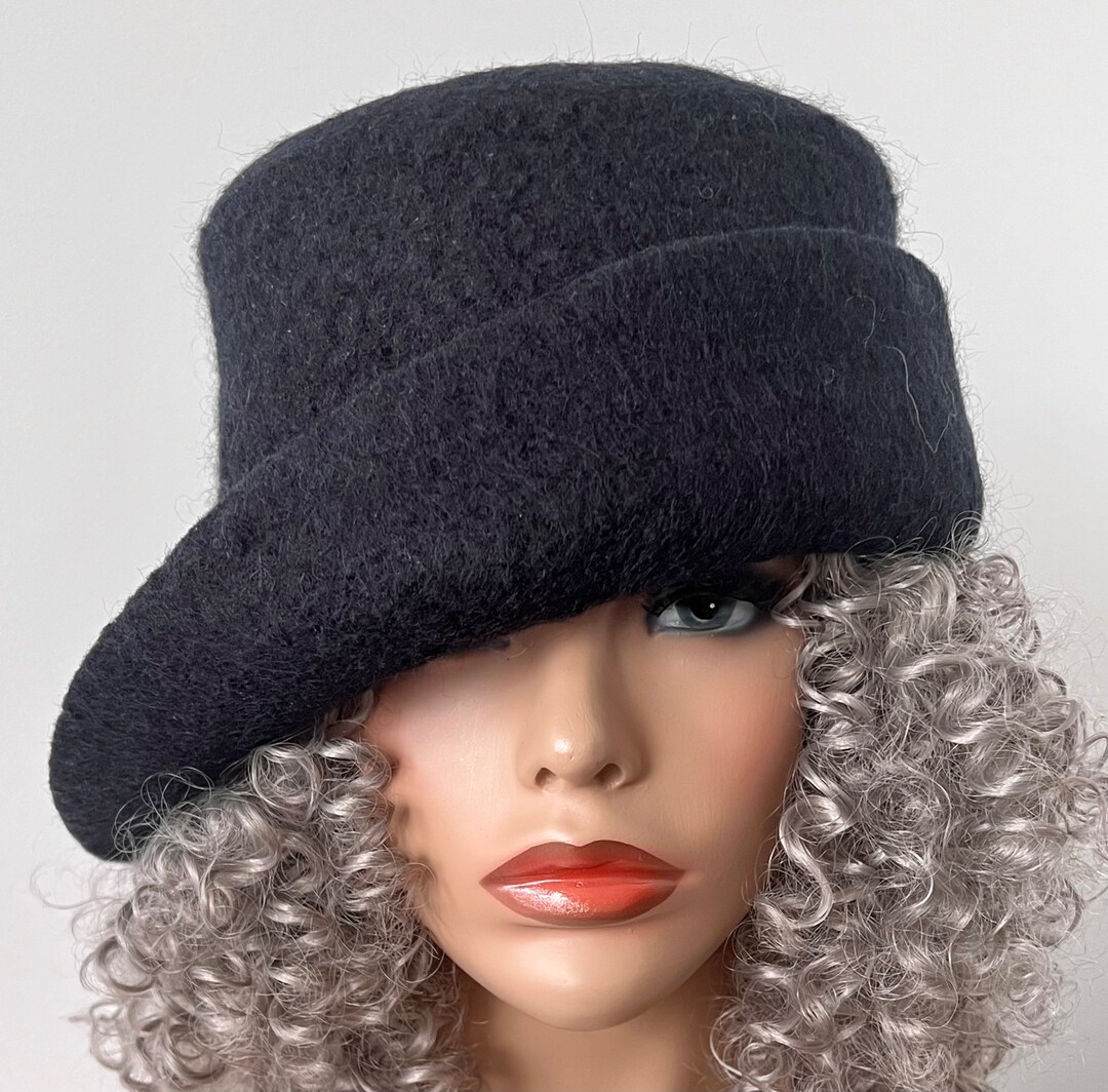 Womens Rolled Brim Felt Hat Handmade Felted Hat Black Etsy